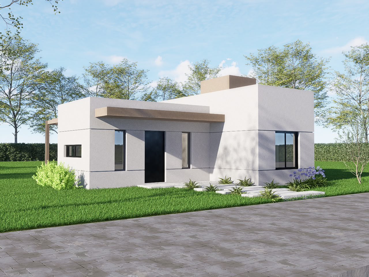 Fachada frontal de la vivienda modular